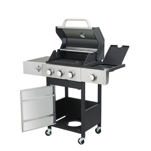 3-Burner Propane Gas BBQ Grill with Side Burner, 37230BTU Output