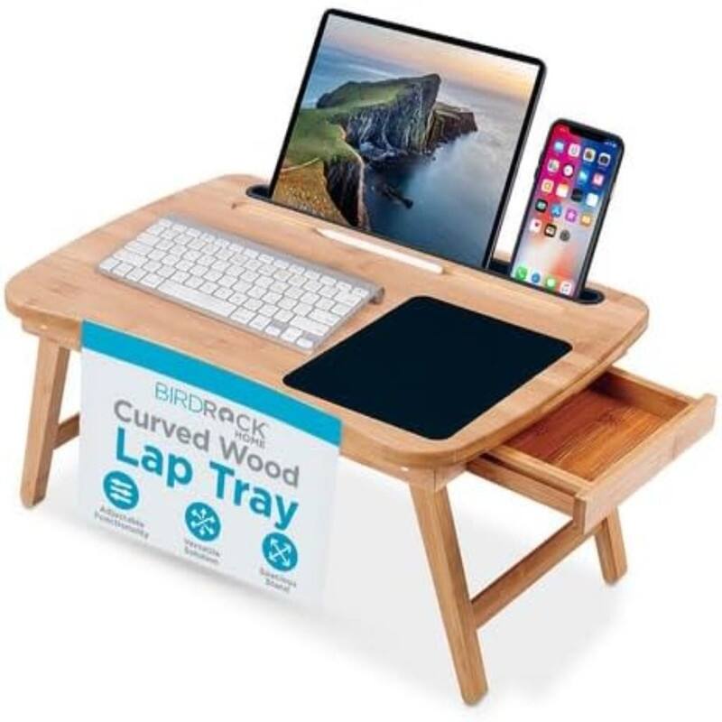 Curved Wood Lap Tray with Foldout Legs - Natural