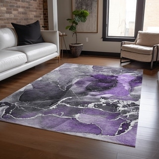 Machine Washable Indoor/ Outdoor Chantille Abstract Purple Rug - Bed ...