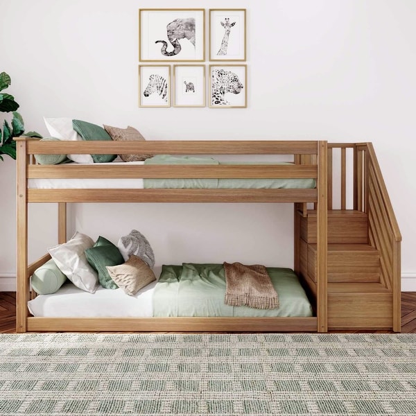 Max and Lily Twin over Twin Low Bunk Bed with Staircase On Sale Bed Bath Beyond 33774335