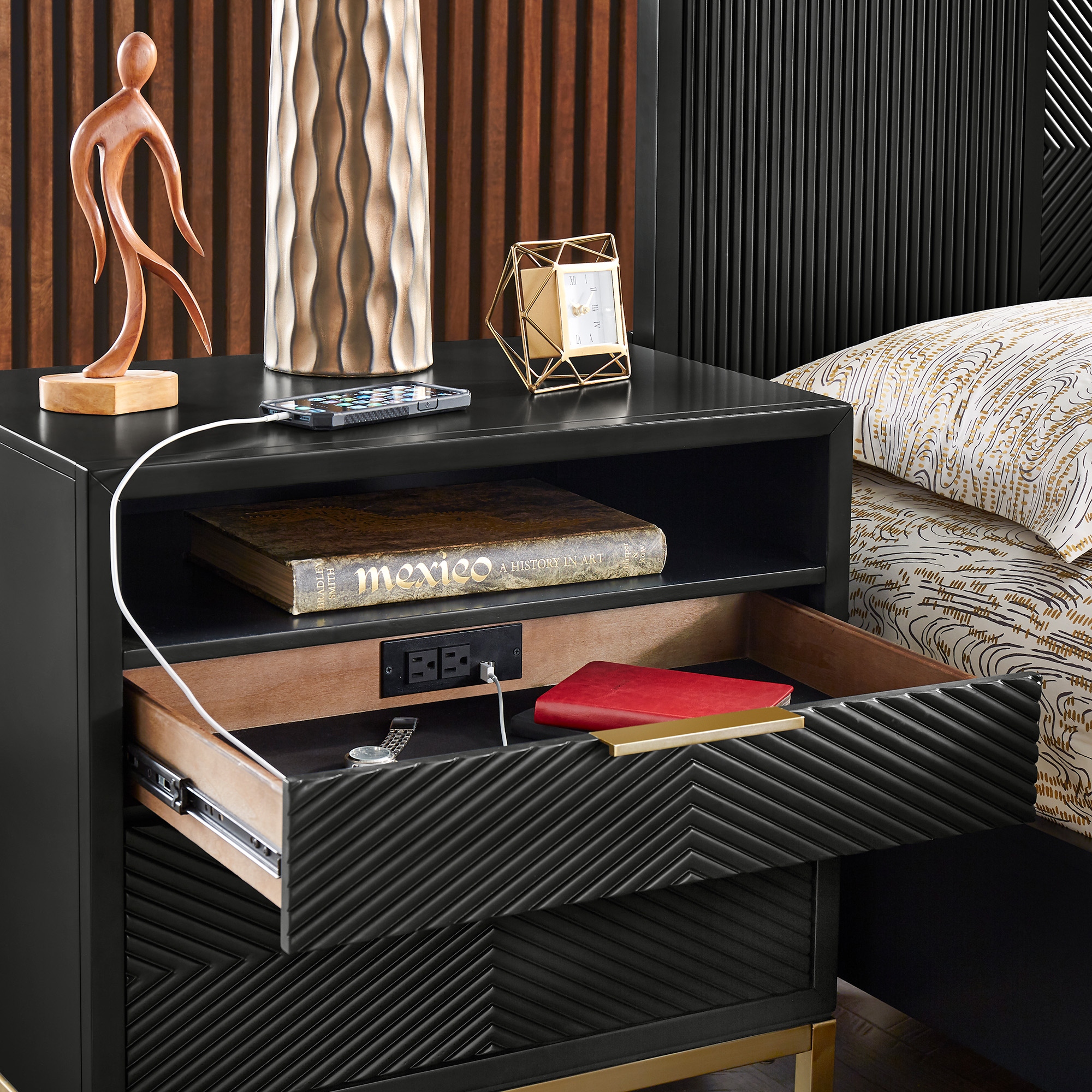 Elea 26 Tall 2 Drawer Nightstand by Inspire Q Bold Black