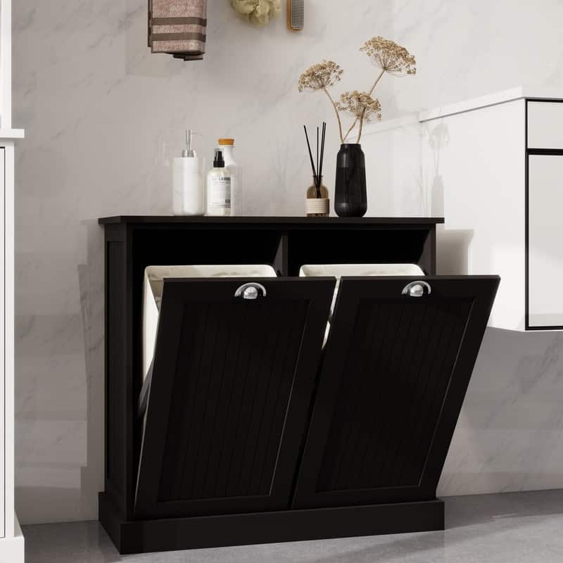 Two-Compartment Tilt-Out Laundry Sorter Cabinet