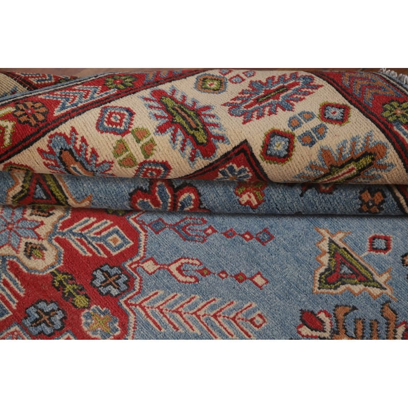 Blue Kazak Area Rug Hand-Knotted Wool Carpet - 4'10" x 6'5"