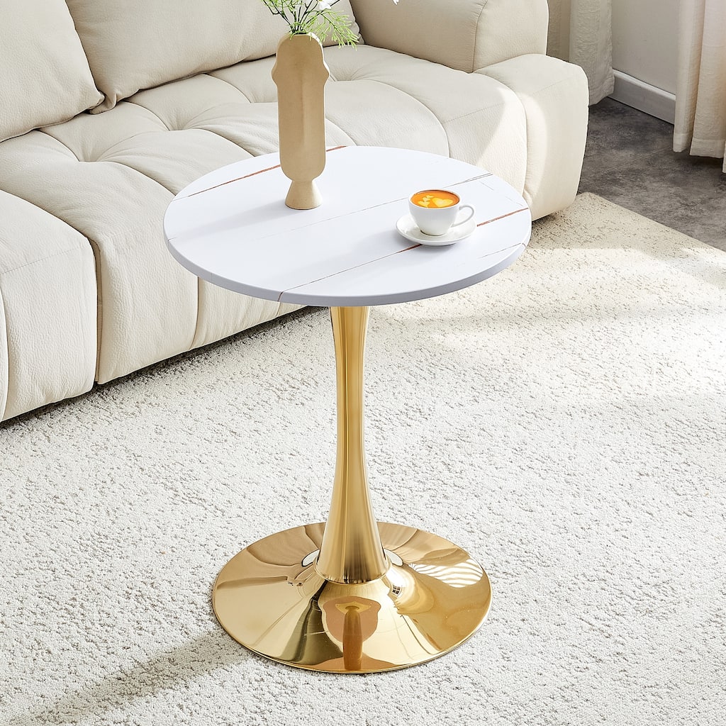 Round Dining Table, 23.6" Circle Tulip Table with Thickened Tabletop & Metal Pedestal