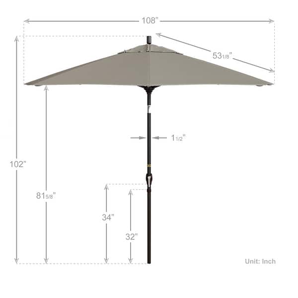 dimension image slide 13 of 20, Pompano 9ft Crank Lift Push Button Tilt Round Patio Umbrella by Havenside Home, Base Not Included