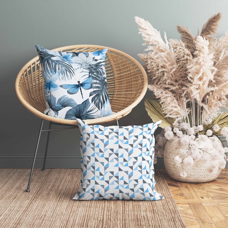 Dragonfly Dreamscape Faux Suede Reversible Throw Pillow Blue and Grey