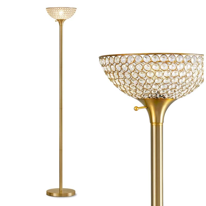 HOMEGLAM Lucie 71-inch Crystal Shade Torchiere Floor Lamp - Antique Brass