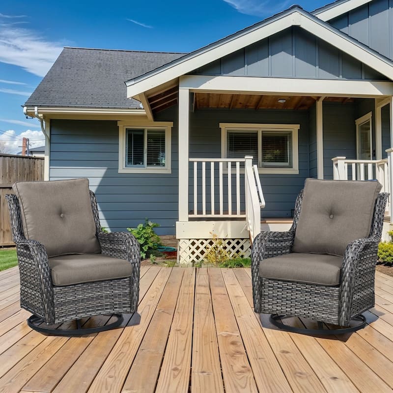 Gymojoy Patio Rattan Wicker 360 Degree Swivel Chair 2-Piece