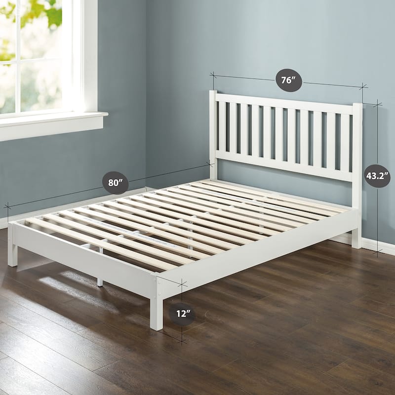 Priage by ZINUS Off-White Wood Deluxe Platform Bed Frame with Headboard