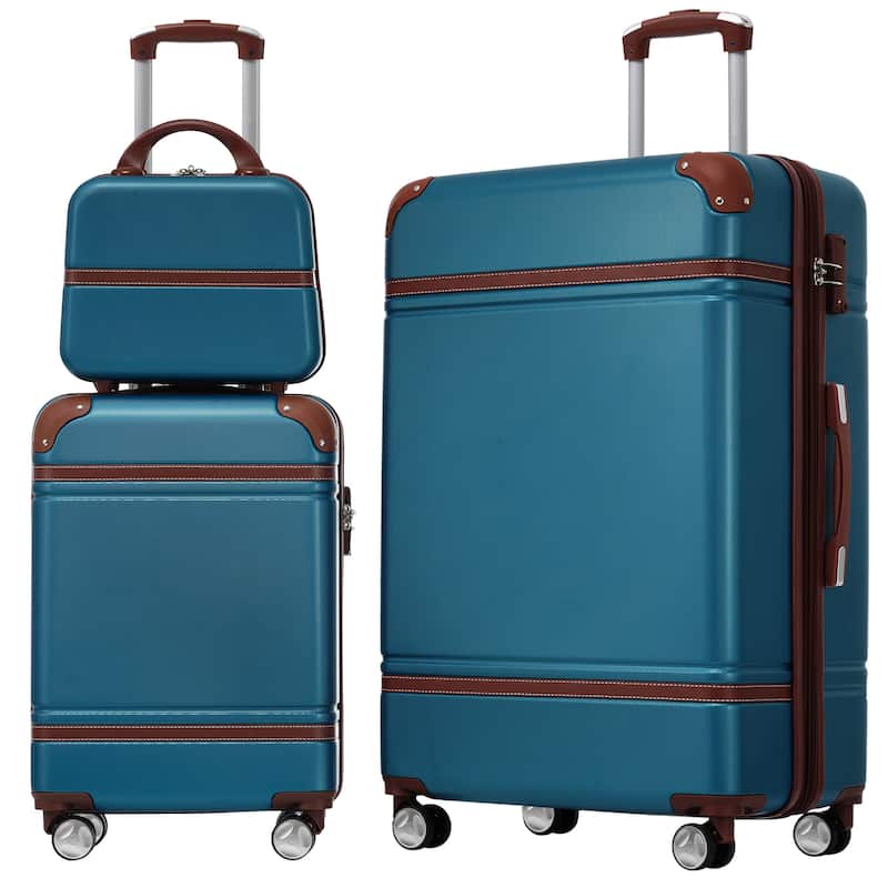 Hardshell Lightweight Expandable ABS Carry-on Luggage with TSA Lock and Cosmetic Case, 3 Piece Luggage Set - Blue