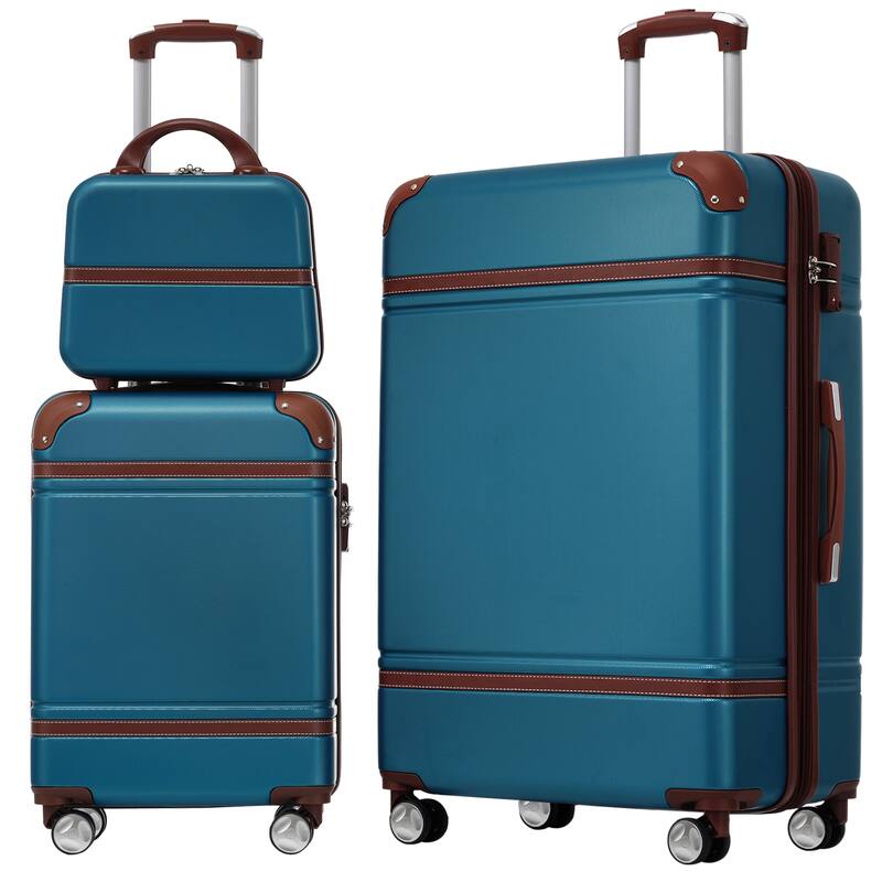 Lightweight 3-Piece Hardshell Luggage Set with TSA Lock, 20" + 28" Luggage & Cosmetic Case
