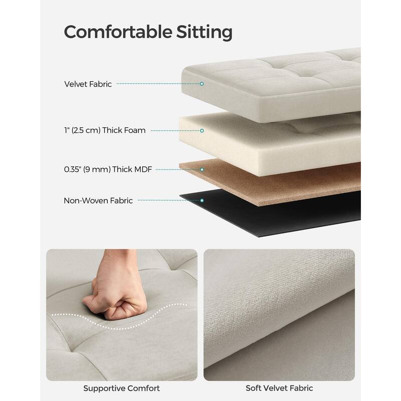 Storage Ottoman, Foldable Velvet Storage Bench, 2 Extra Storage Boxes, 15 x 30 x 15 Inches, 660 lb Load Capacity, for Entryway