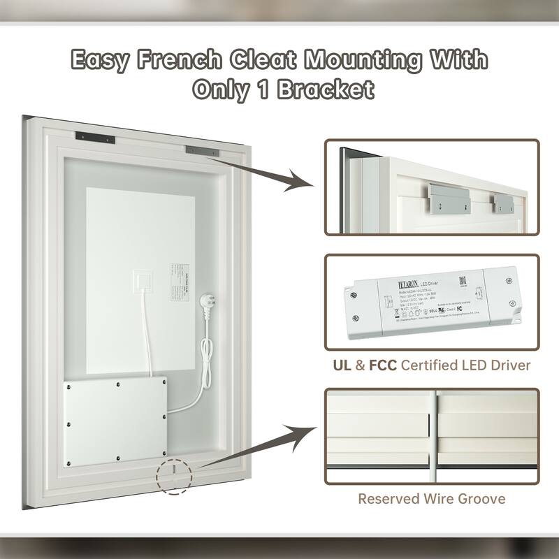 Keonjinn Rectangular Front Light & Backlit,LED Bathroom Vanity Mirror, 3 Color Temperatures, Anti Fog