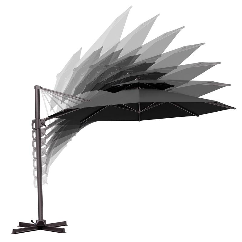 VredHom Dual Wind Vent Offset Cantilever Patio Umbrella with Base