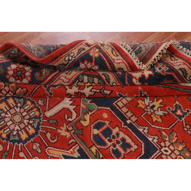 Hand Knotted Oriental 100% Wool Carpet Traditional Medallion Oranges & Rust Heriz (serapi) Area Rug - 11' 10'' X 9' 1''