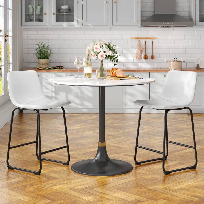 Bar Stools Faux Leather Counter Stools with Back Armless Dining Chairs (Set of 2)