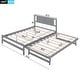 preview thumbnail 4 of 32, Full Size Platform Bed with Adjustable Trundle, Headboard for Added Stability, Pine Wood and MDF Construction, Grey