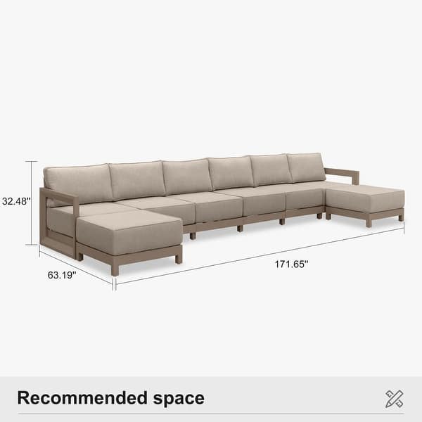 dimension image slide 26 of 30, PURPLE LEAF Caesar Khaki Outdoor Couch with 9.6" Thick Cushion and Table for Yard Porch Deck Outdoor Patio Conversation Sets