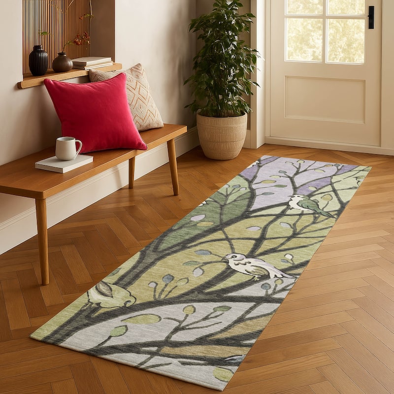 Machine Washable Indoor/ Outdoor Bird Mosaic Chantille Rug