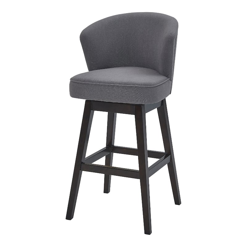 27" Grey Swivel Counter Height Bar Stool with Low Back and Upholstered Fabric Seat and Footrest - 39.5"H x 22.5"W x 23"D