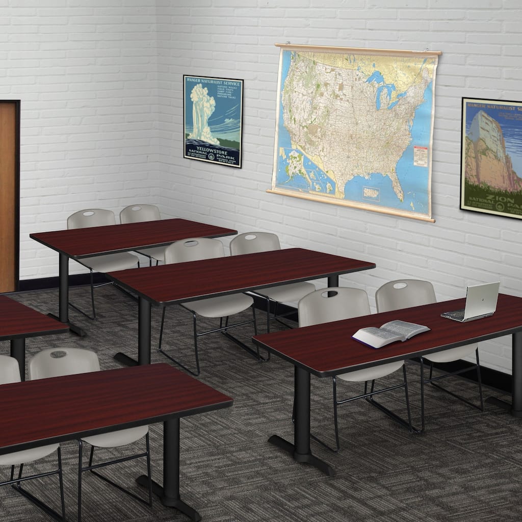 60" x 24" Training Table- Mahogany & 2 Stack Chairs- Grey