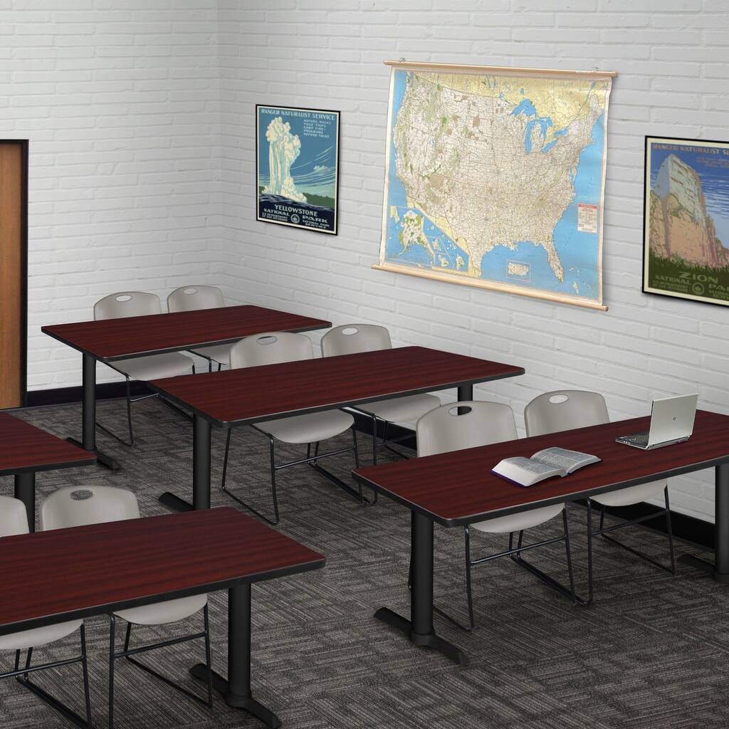 66" x 24" Training Table- Mahogany & 2 Stack Chairs- Grey