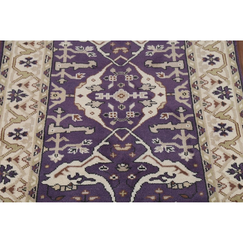 Purple Oushak Indian Area Rug Hand-Knotted Wool Carpet - 4'1"x 5'11"