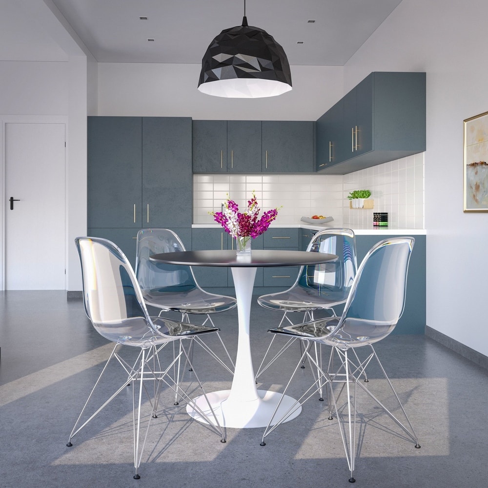 Cresco Collection Transparent Acrylic Chrome Eiffel Legs Set of 4 Modern Dining Chairs for Kitchen, Dining Room, and Home Office