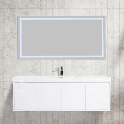 Blossom 60" Wall Mount Vanity w/ Single Acrylic Sink, Modern Design