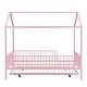 preview thumbnail 13 of 13, Pink Full Size Metal House Bed with Fence, Kids Bed with Trundle