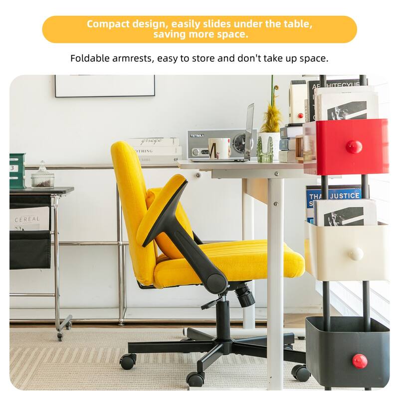 Linen Criss Cross Armrest Office Chair with Wheels - Ergonomic for Home Office, Work & Study