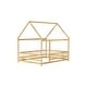 preview thumbnail 24 of 127, Wood Toddler House Bed with Roof Frame and Safety Guardrails Montessori Floor Bed without Slats No Door Houseshaped Platform Bed