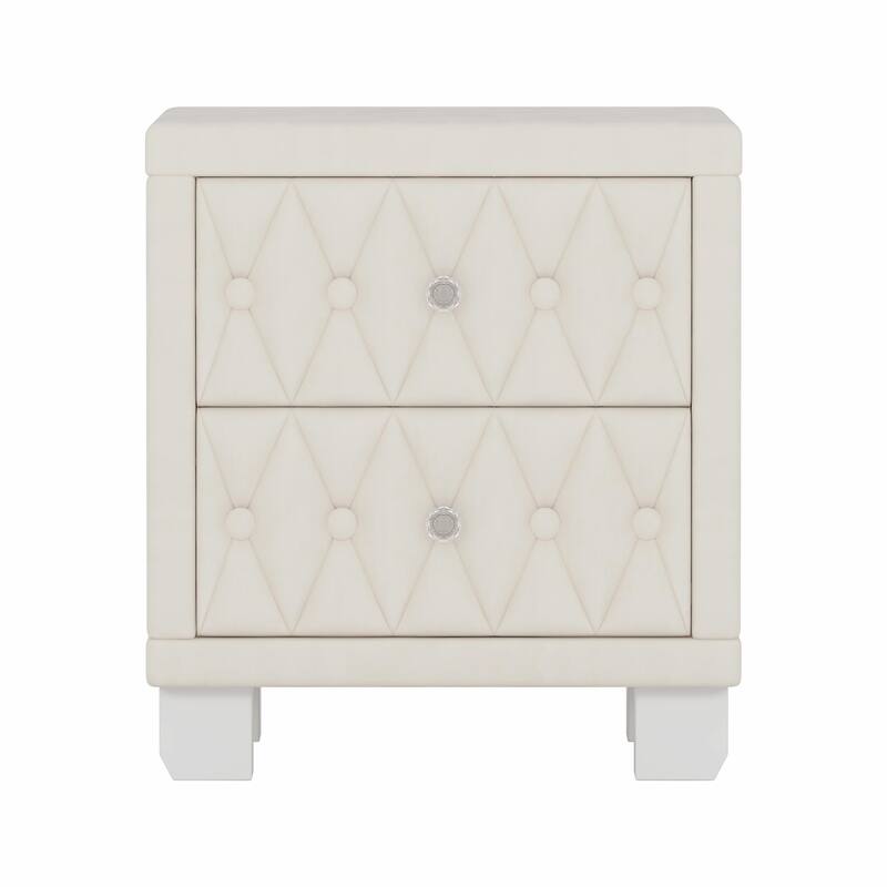 Velvet Nightstand with 2 Drawers and Crystal Handles