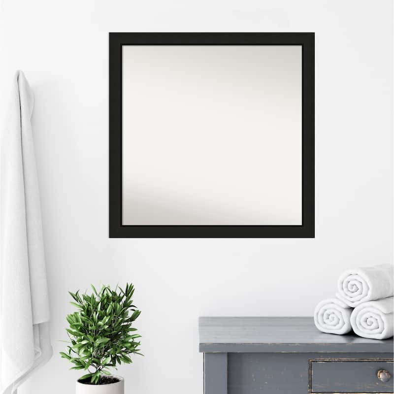Midnight Black Narrow Non-Beveled Wood Framed Bathroom Vanity Wall Mirror - Midnight Black Narrow