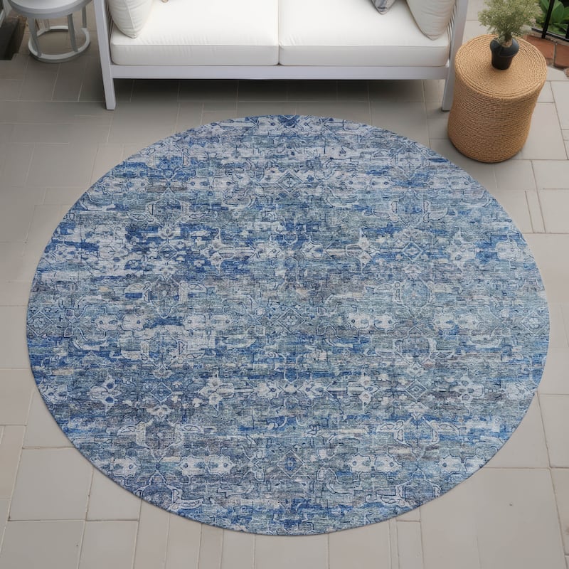 Machine Washable Indoor/ Outdoor Traditional Harmony Chantille Rug - Denim - 8' x 8'