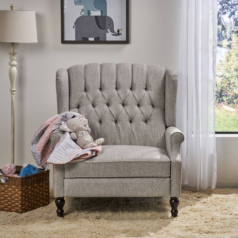 Oversized Wingback Push-Back Recliner with Footrest, Tufted Back, Nailheads