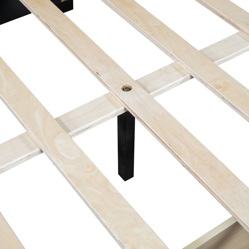 L-Shaped Backrest Daybed Upholstered Daybed Frame Classic Wood Slats Design with 2 Storage Drawers or Trundle, Full Size