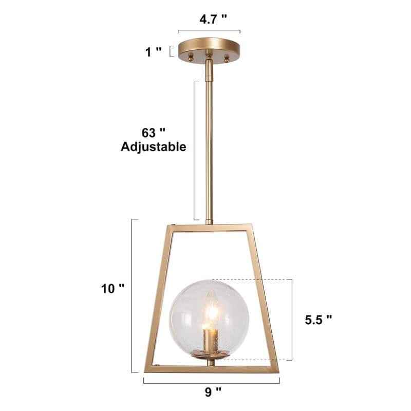 Koiny 9'' Modern Abstract Gold Pendant 1-Light Kitchen Island Lighting with Glass Globe - L9" x W5.5" x H73"