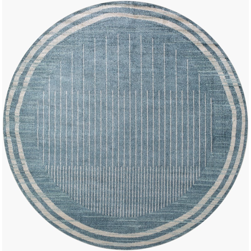 Livabliss Transitional Lillian Abstract Washable Area Rug - 6'7" x 6'7" Round - Dark Blue/Light Brown
