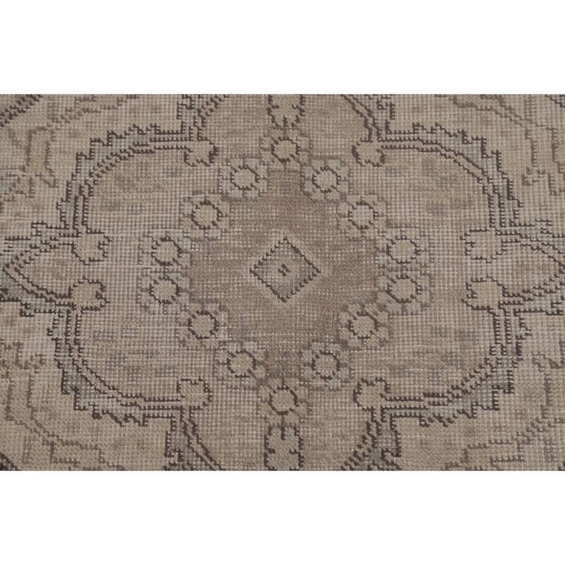 Beige Distressed Tabriz Persian Vintage Area Rug Handmade Wool Carpet - 6'3" x 9'8"