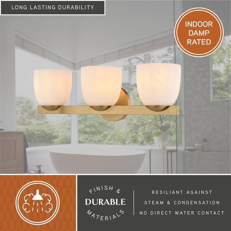 VAXCEL Bosworth Contemporary Bathroom Vanity Wall Light Fixture, White Alabaster Glass Shade, Dimmable, Reversible