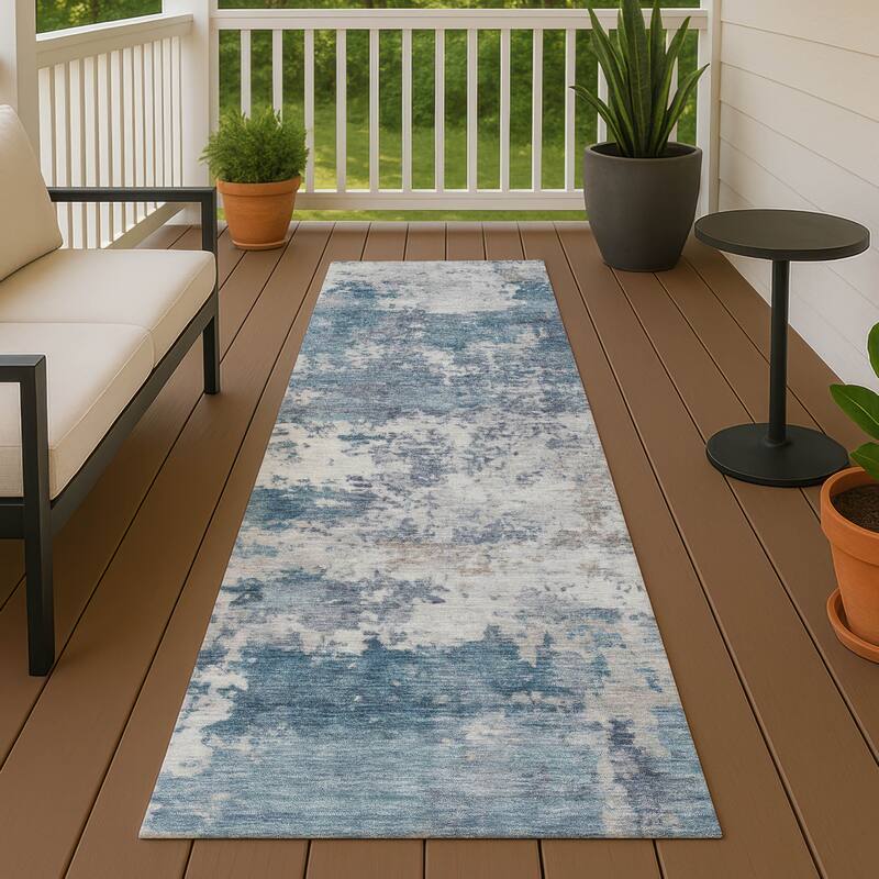 Machine Washable Indoor/ Outdoor Modern Jenna Chantille Rug - Blue - 2'3" x 7'6"