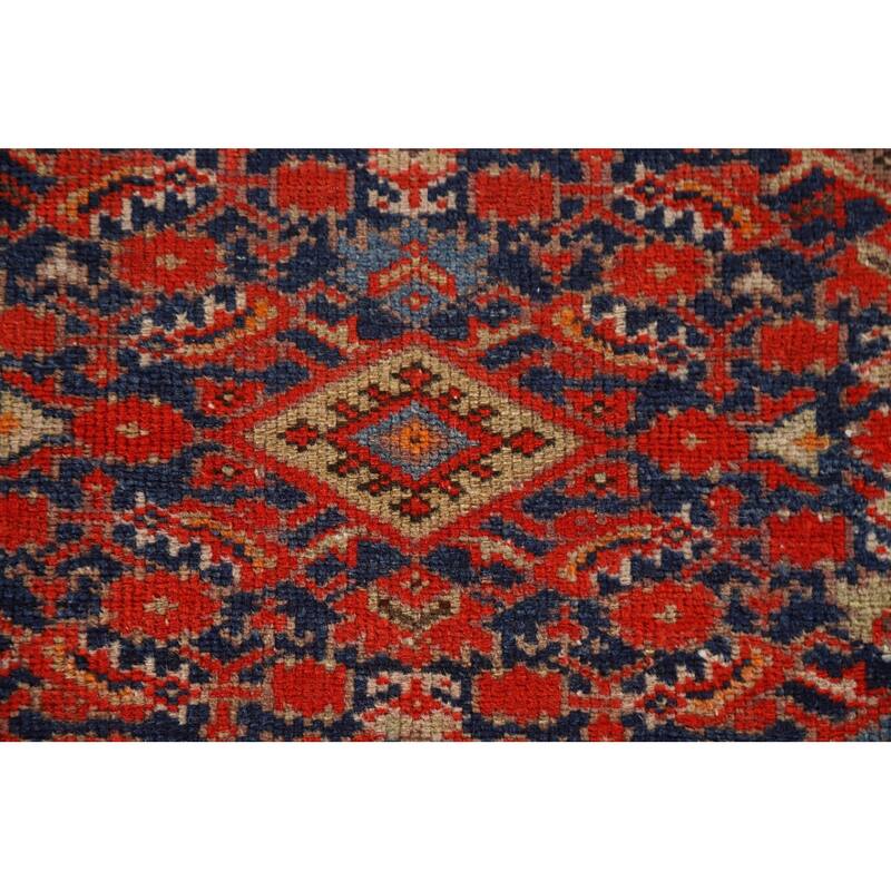 Pre-1900 Antique Blue Malayer Persian Runner Rug Handmade Wool Carpet - 3'2"x 16'7"