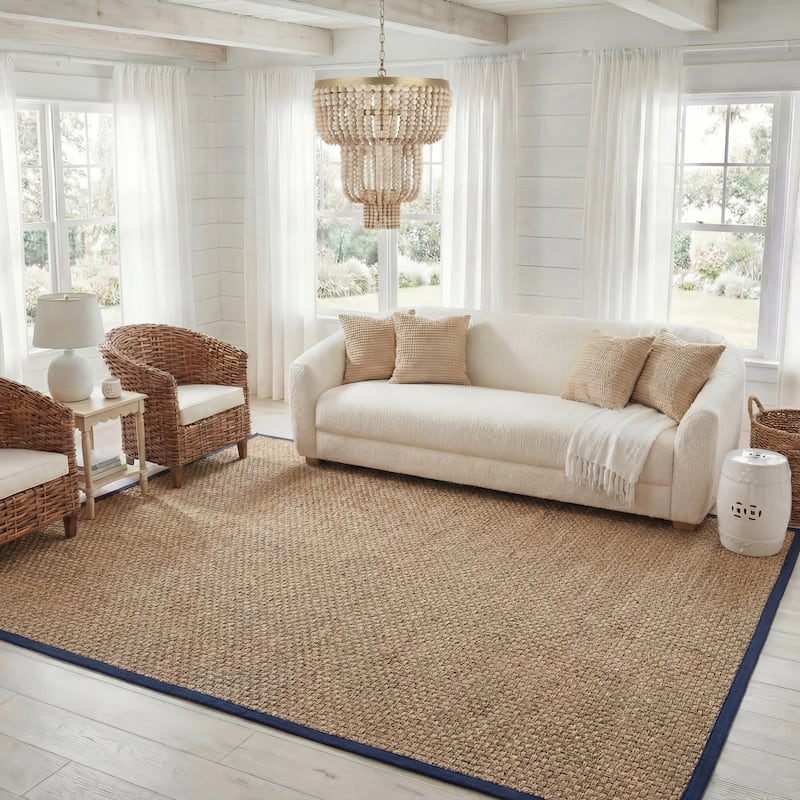 SAFAVIEH Natural Fiber Zymryd Basketweave Seagrass Rug - 8' x 10' - Natural/Navy Blue