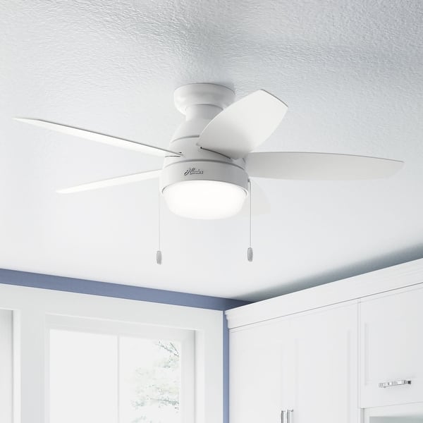 slide 2 of 24, Hunter Lilliana Low Profile Ceiling Fan w/LED Light Kit, Pull Chain, Exclusive SureSpeed - Modern, Transitional 44" - 44" - Fresh White