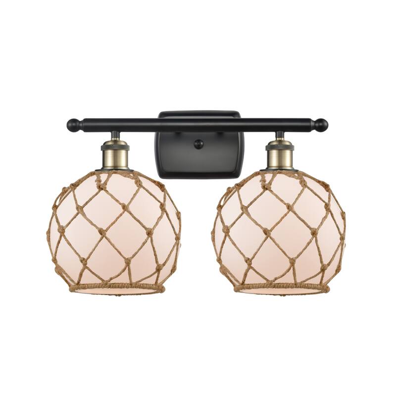 Innovations Lighting Farmhouse Rope 2 Light 16" Wide Bathroom Vanity - Black Antique Brass / White / Brown
