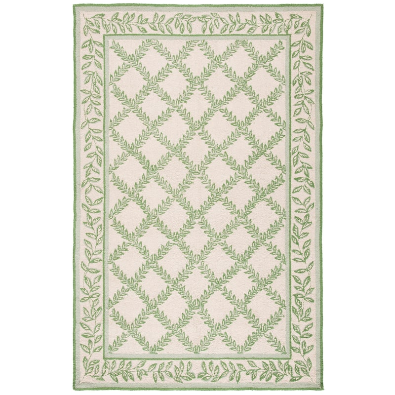SAFAVIEH Handmade Chelsea Kimber Trellis French Country Wool Rug - 3'9" x 5'9" - Ivory/Light Green - Rectangle