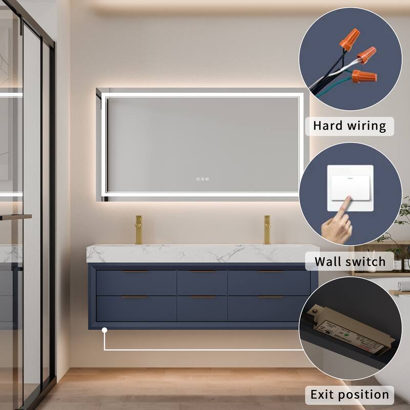 60" Wall-Mount Double Vanity with LED Light. - 60 inch