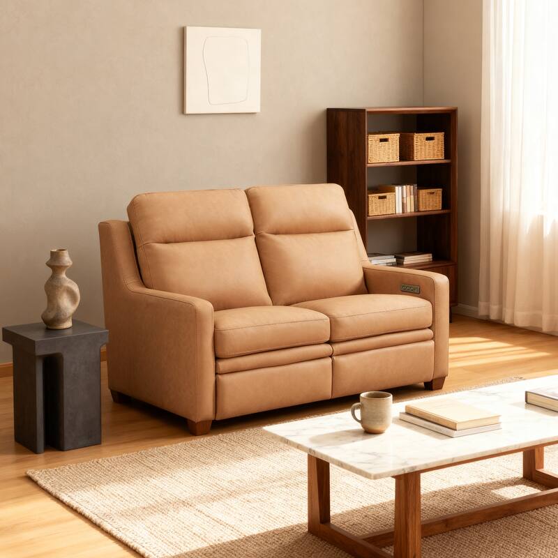 Genuine Leather 56" Triple-Motor Power Zero-Wall Reclining Loveseat with USB&USB-C Port - Camel