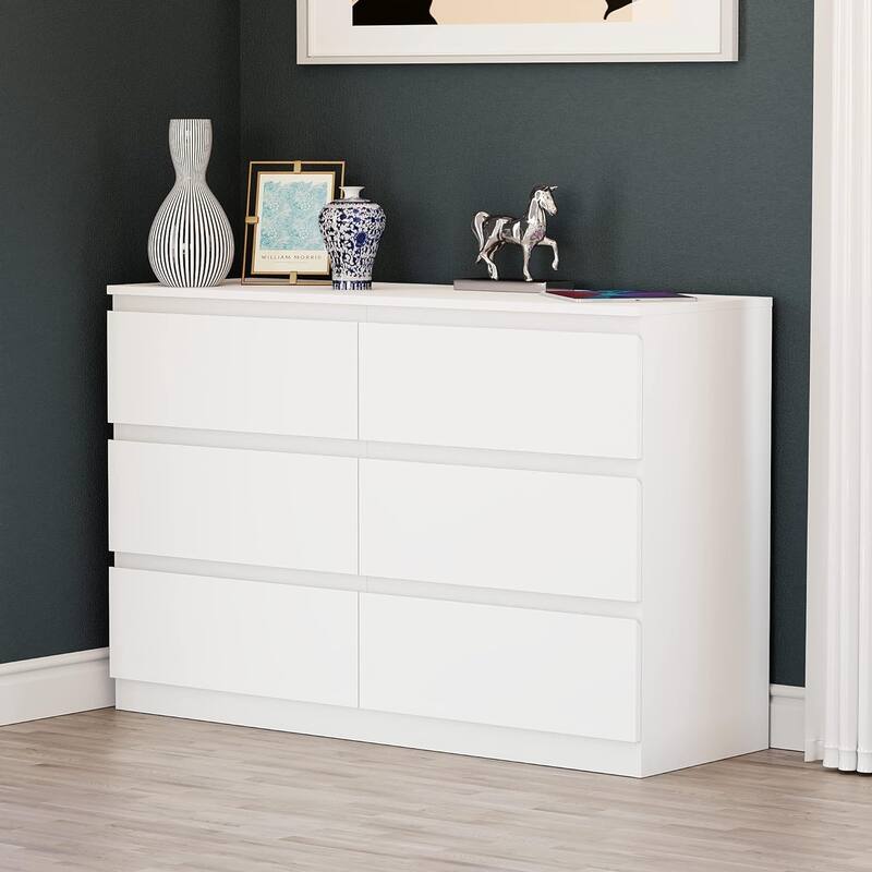 6 Drawer Bedroom Dresser, Wide Wooden Storage Organizer, Deep Double Wood Closet Cabinet for Bedroom, Living Room